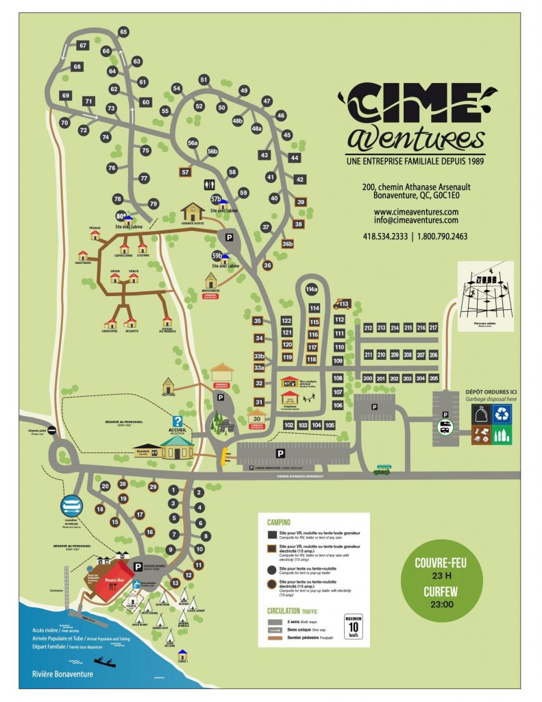 The map of Cime Aventures in Bonaventure in Gaspesie
